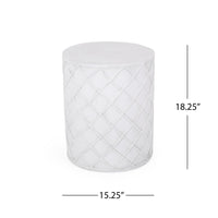 Outdoor End Table, Round 15 Inch Top, Antique White Faux Concrete - BM324079