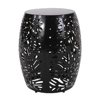Miami Outdoor End Table Stool, Palm Leaf Pattern, Black Iron, 17 Inch - BM324081