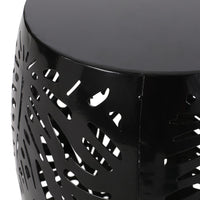 Miami Outdoor End Table Stool, Palm Leaf Pattern, Black Iron, 17 Inch - BM324081