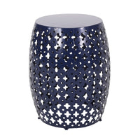 Miami Outdoor End Table, Cutout Design, Round 17 Inch, Navy Blue Iron - BM324083