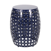 Miami Outdoor End Table, Cutout Design, Round 17 Inch, Navy Blue Iron - BM324083
