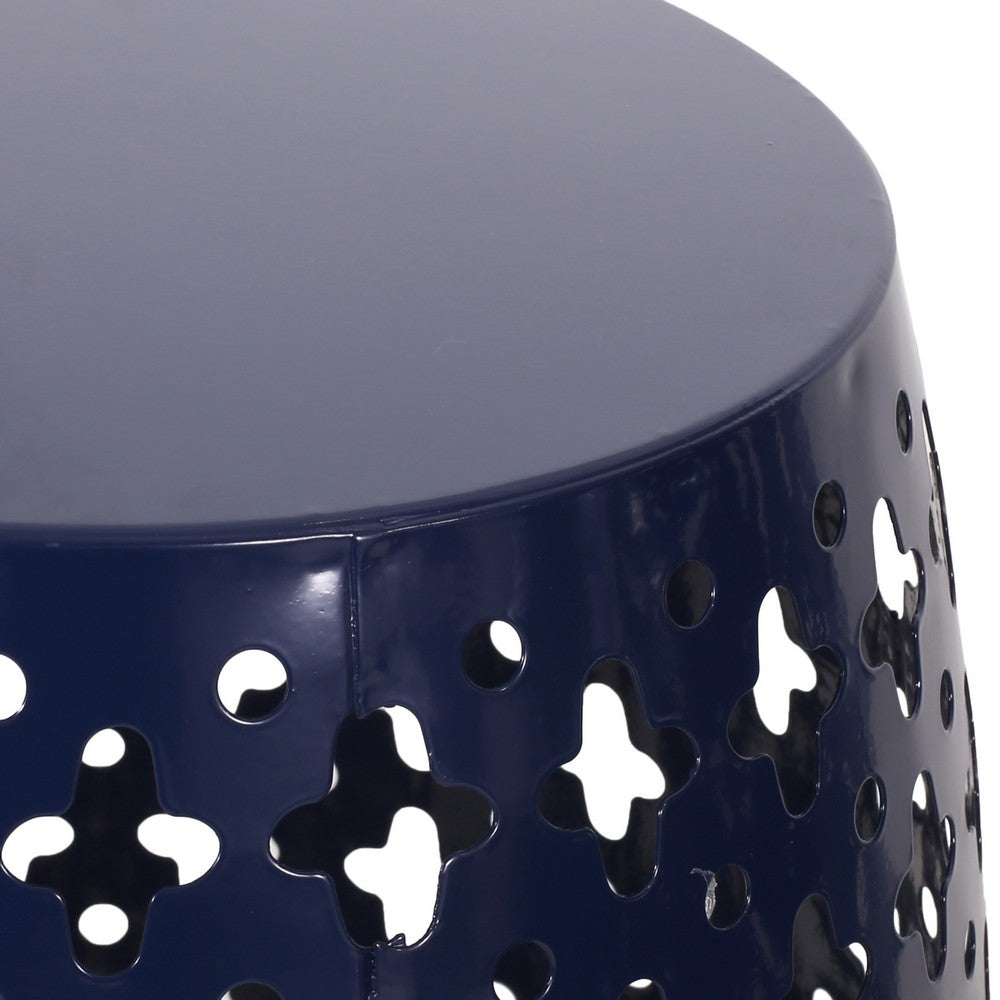 Miami Outdoor End Table, Cutout Design, Round 17 Inch, Navy Blue Iron - BM324083