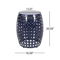 Miami Outdoor End Table, Cutout Design, Round 17 Inch, Navy Blue Iron - BM324083