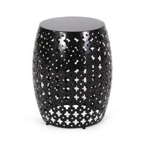 Miami Outdoor End Table, Cutout Design, Round 17 Inch, Black Iron - BM324085