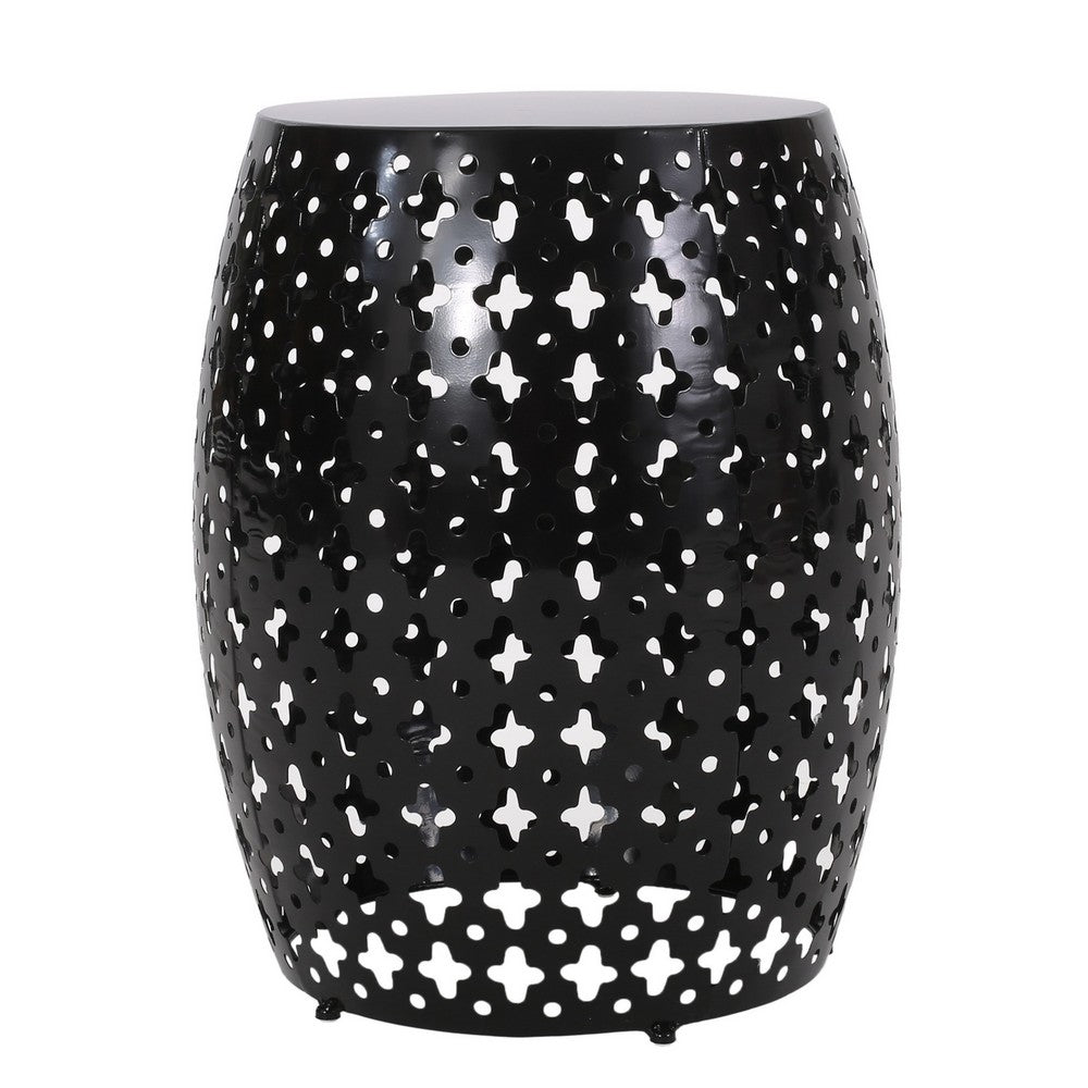 Miami Outdoor End Table, Cutout Design, Round 17 Inch, Black Iron - BM324085