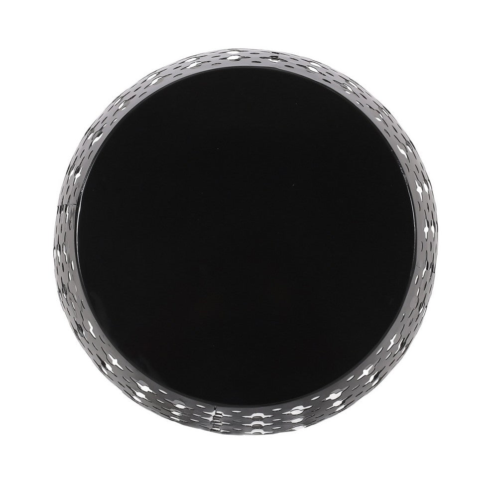 Miami Outdoor End Table, Cutout Design, Round 17 Inch, Black Iron - BM324085