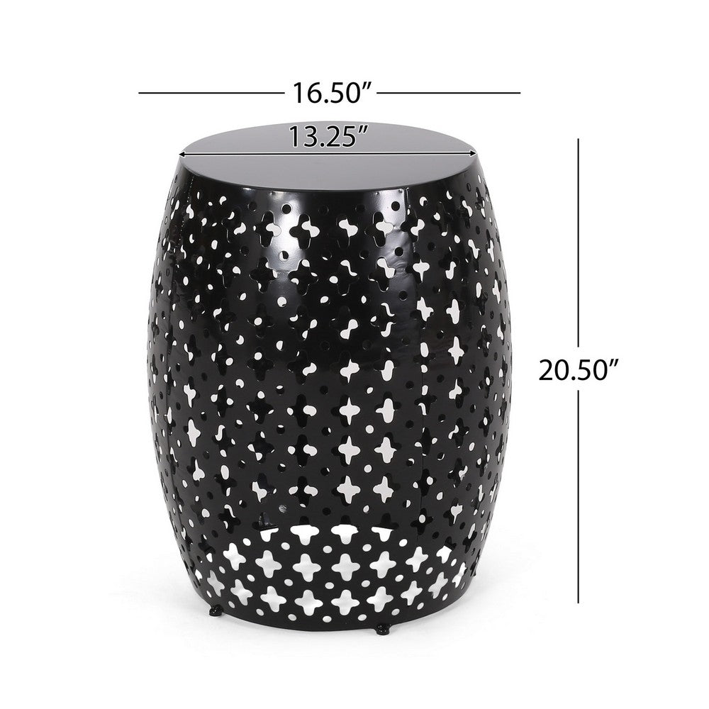 Miami Outdoor End Table, Cutout Design, Round 17 Inch, Black Iron - BM324085