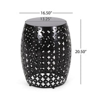 Miami Outdoor End Table, Cutout Design, Round 17 Inch, Black Iron - BM324085