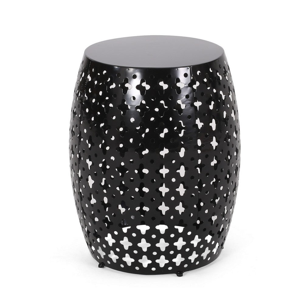 Miami Outdoor End Table, Cutout Design, Round 17 Inch, Black Iron - BM324085