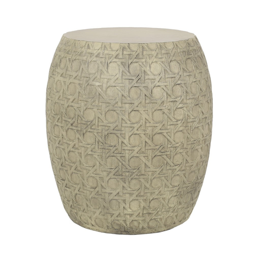 Outdoor End Table, Antique Yellow Faux Concrete, Round 18 Inch - BM324087
