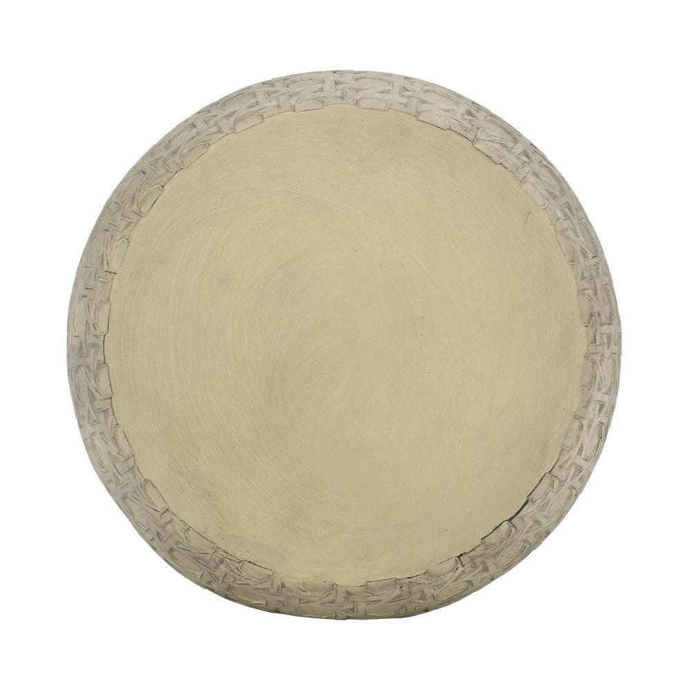 Outdoor End Table, Antique Yellow Faux Concrete, Round 18 Inch - BM324087