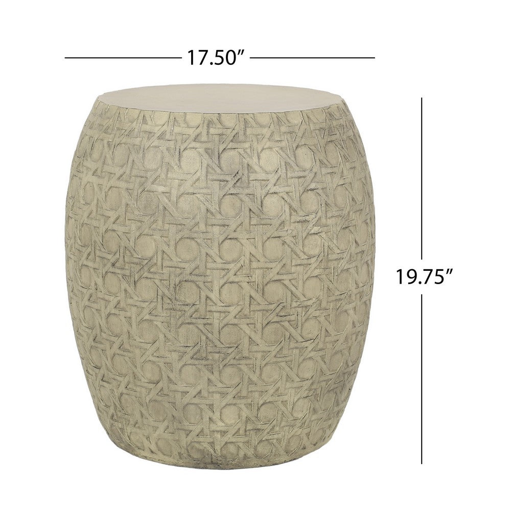 Outdoor End Table, Antique Yellow Faux Concrete, Round 18 Inch - BM324087