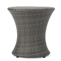 Loco Outdoor Side Table, Hourglass Shape, Round 20 Inch, Gray Rattan - BM324089