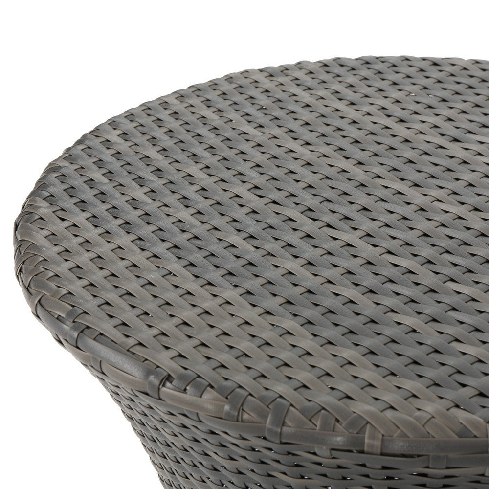Loco Outdoor Side Table, Hourglass Shape, Round 20 Inch, Gray Rattan - BM324089