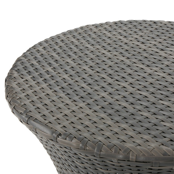 Loco Outdoor Side Table, Hourglass Shape, Round 20 Inch, Gray Rattan - BM324089