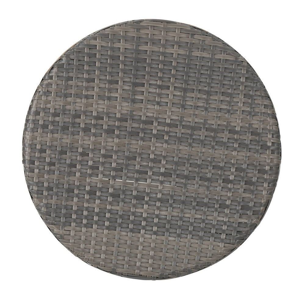 Loco Outdoor Side Table, Hourglass Shape, Round 20 Inch, Gray Rattan - BM324089