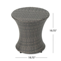 Loco Outdoor Side Table, Hourglass Shape, Round 20 Inch, Gray Rattan - BM324089