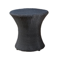 Loco Outdoor Side Table, Hourglass Shape, Round 20 Inch, Black Rattan - BM324090