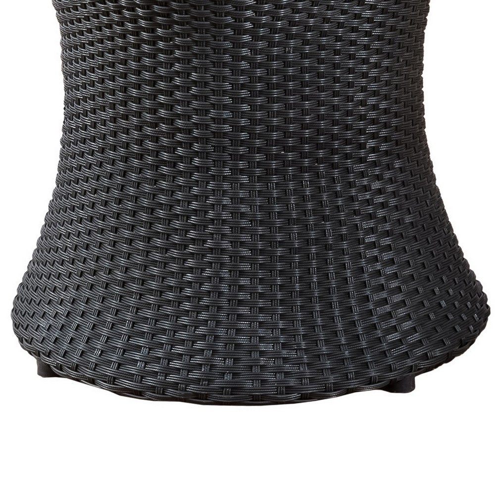 Loco Outdoor Side Table, Hourglass Shape, Round 20 Inch, Black Rattan - BM324090