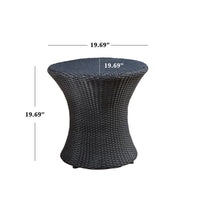 Loco Outdoor Side Table, Hourglass Shape, Round 20 Inch, Black Rattan - BM324090