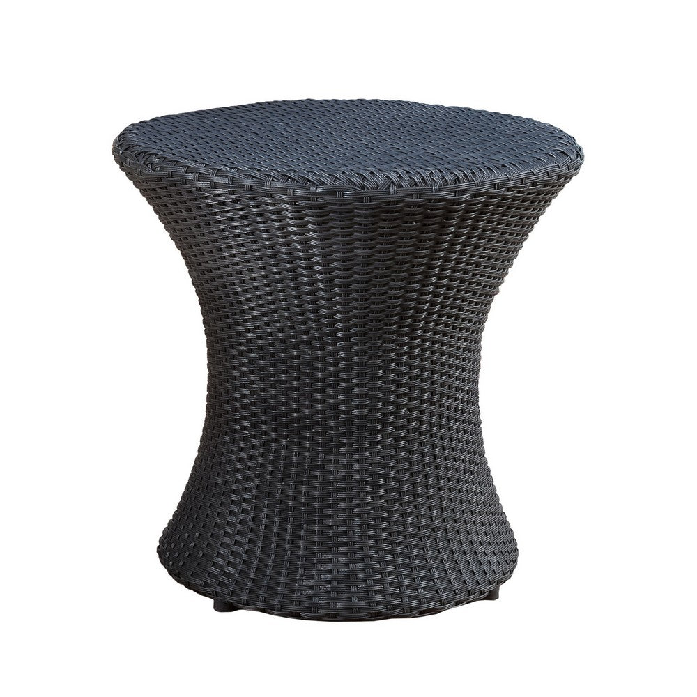 Loco Outdoor Side Table, Hourglass Shape, Round 20 Inch, Black Rattan - BM324090