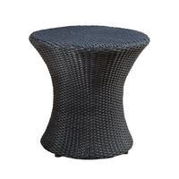 Loco Outdoor Side Table, Hourglass Shape, Round 20 Inch, Black Rattan - BM324090