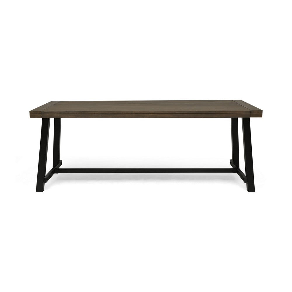 Leslee Outdoor Dining Table, Brown Top, Black Wood Rectangular 79 Inch - BM324092