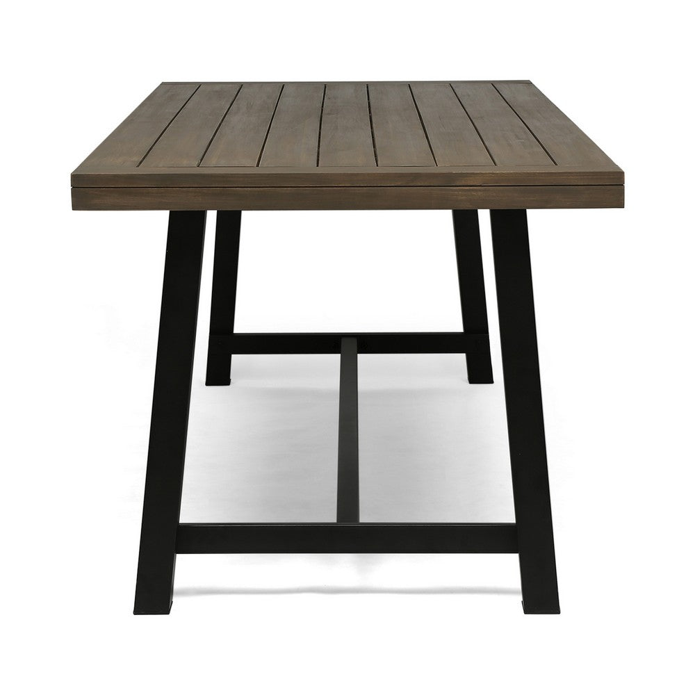 Leslee Outdoor Dining Table, Brown Top, Black Wood Rectangular 79 Inch - BM324092
