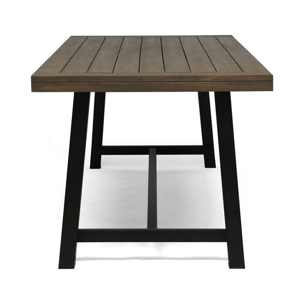 Leslee Outdoor Dining Table, Brown Top, Black Wood Rectangular 79 Inch - BM324092