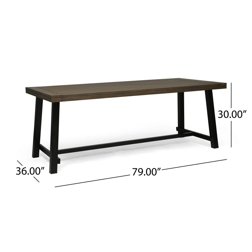 Leslee Outdoor Dining Table, Brown Top, Black Wood Rectangular 79 Inch - BM324092