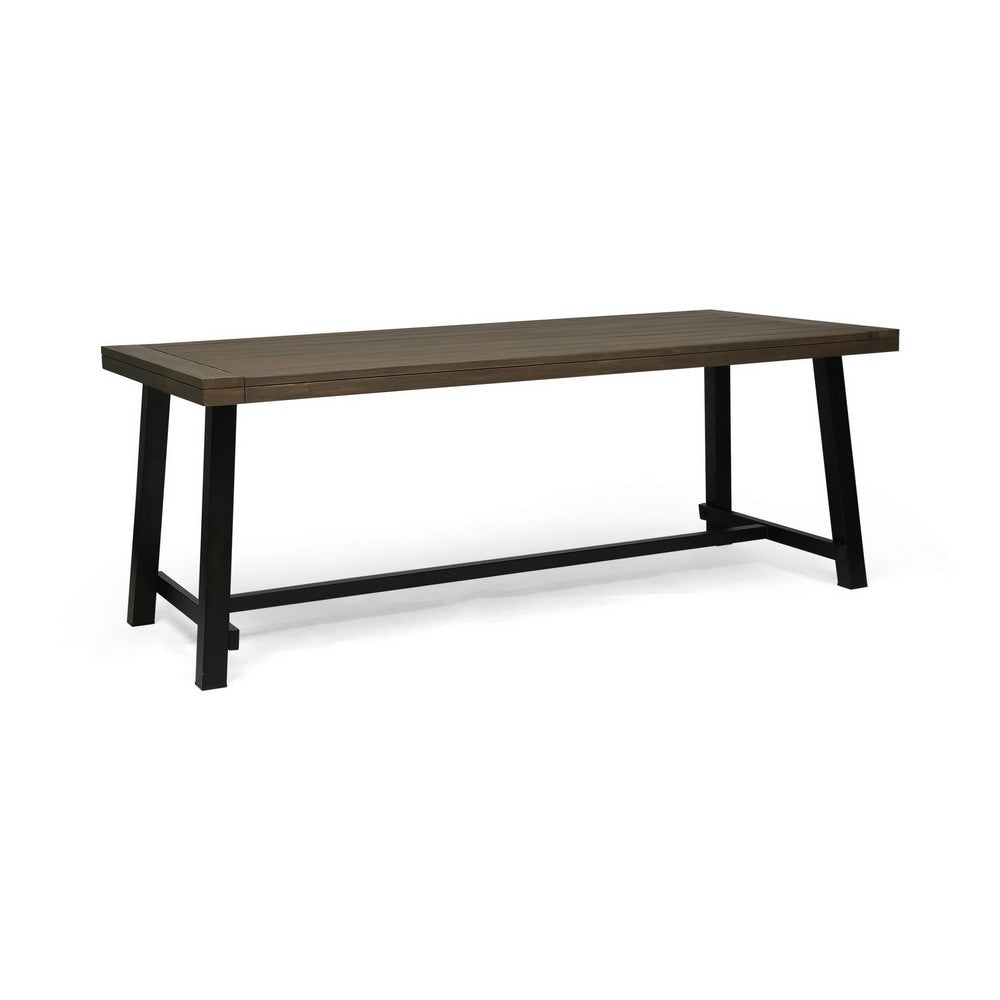 Leslee Outdoor Dining Table, Brown Top, Black Wood Rectangular 79 Inch - BM324092