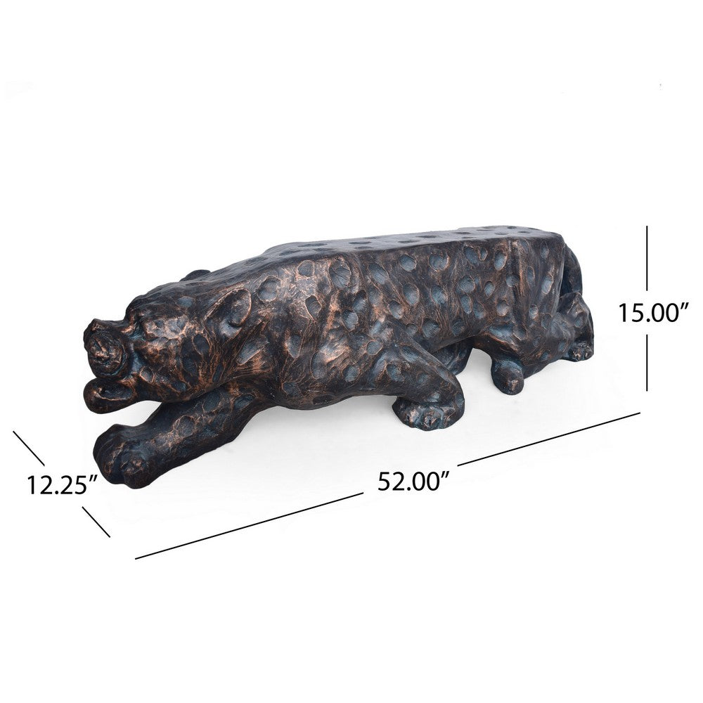 Outdoor Garden Bench, Leopard Faux Concrete, Copper Finish, 52 Inch - BM324096