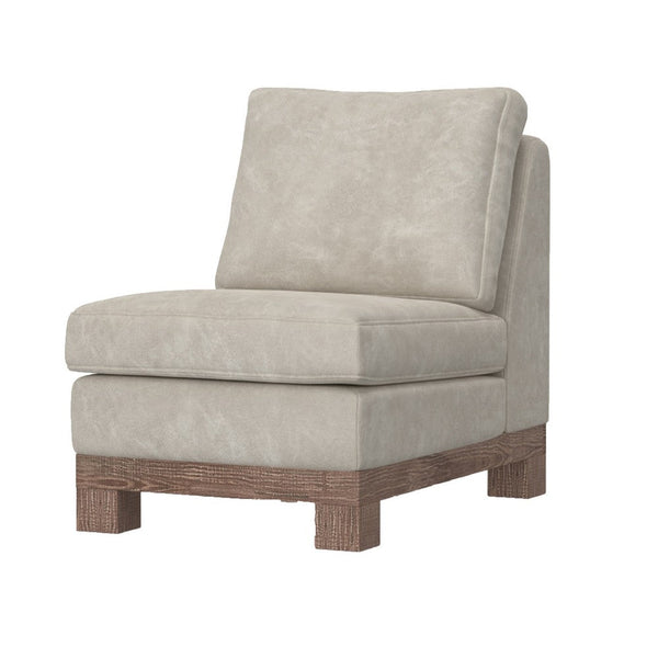 Sama Modular Armless Chair, Decor Pillow, White, Brown Pine Wood -BM324109