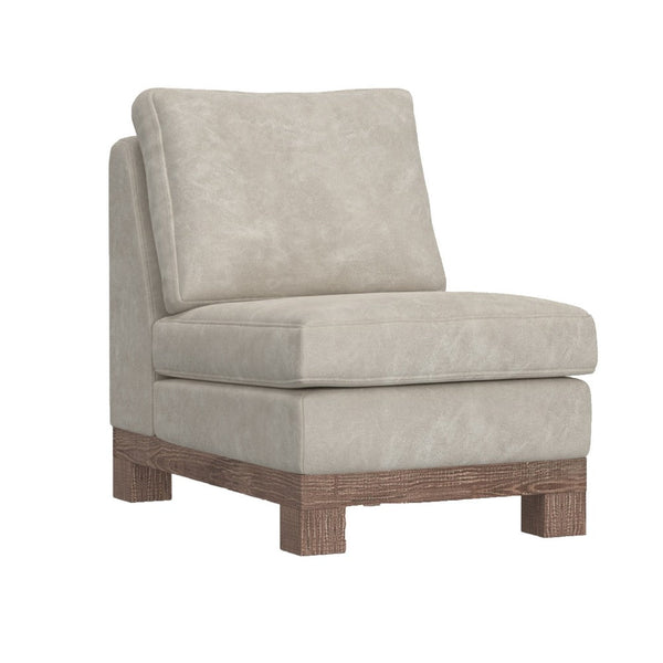 Sama Modular Armless Chair, Decor Pillow, White, Brown Pine Wood