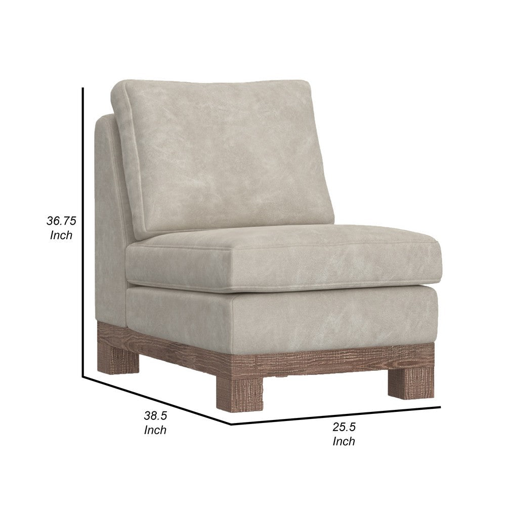 Sama Modular Armless Chair, Decor Pillow, White, Brown Pine Wood -BM324109