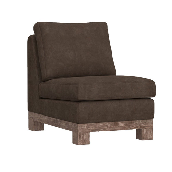 Sama Modular Armless Chair, Decor Pillow, Rich Brown Pine Wood
