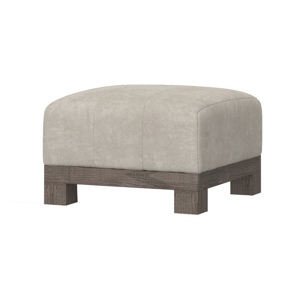 Sama Ottoman with Block Feet, 28 Inch Square Solid Wood, White Fabric -BM324117