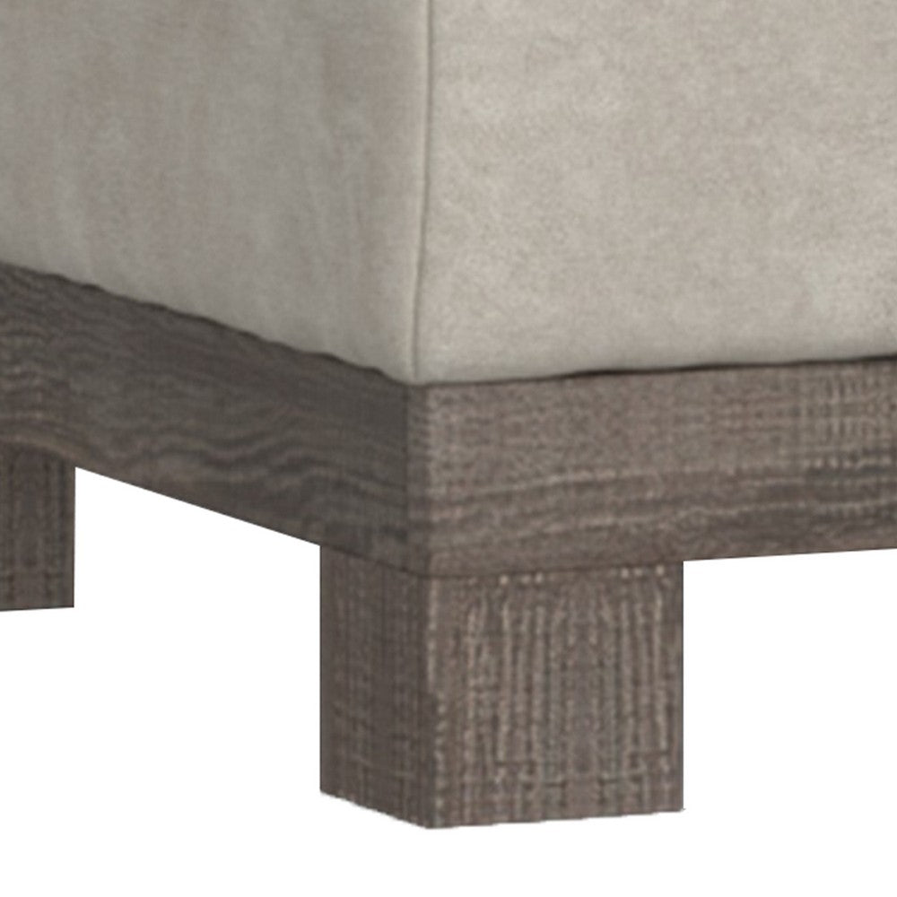 Sama Ottoman with Block Feet, 28 Inch Square Solid Wood, White Fabric -BM324117