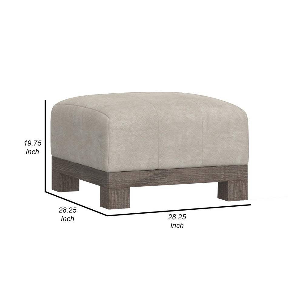 Sama Ottoman with Block Feet, 28 Inch Square Solid Wood, White Fabric -BM324117