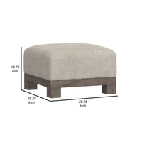 Sama Ottoman with Block Feet, 28 Inch Square Solid Wood, White Fabric -BM324117