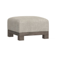 Sama Ottoman with Block Feet, 28 Inch Square Solid Wood, White Fabric