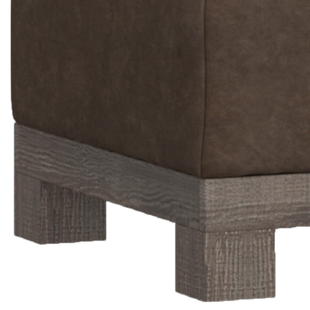 Sama Ottoman with Block Feet, 28 Inch Square Solid Wood, Brown Fabric -BM324118