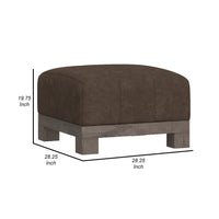 Sama Ottoman with Block Feet, 28 Inch Square Solid Wood, Brown Fabric -BM324118