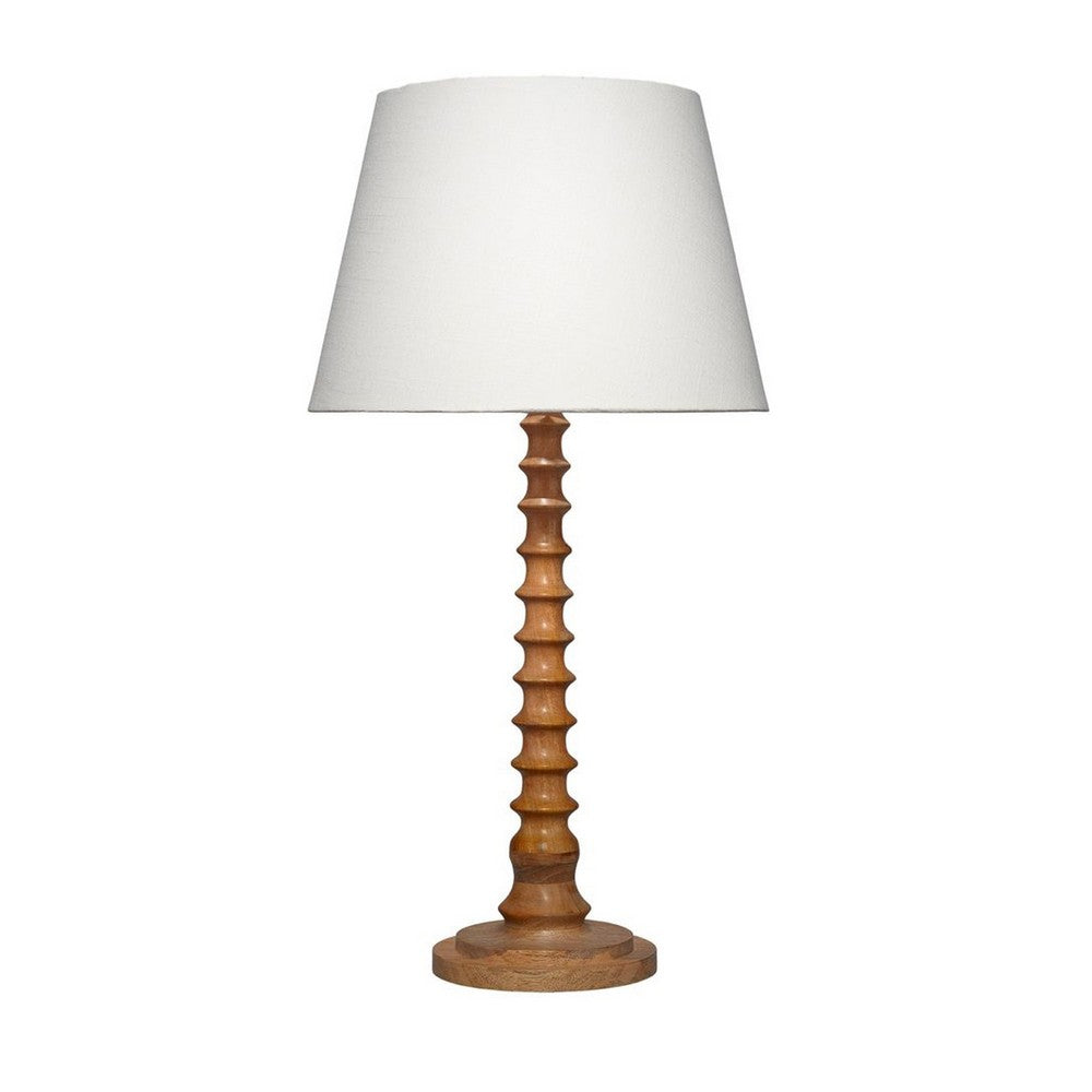 Dio 31 Inch Table Lamp, White Slub Drum Shade, Brown Turned Wood Base -BM324125
