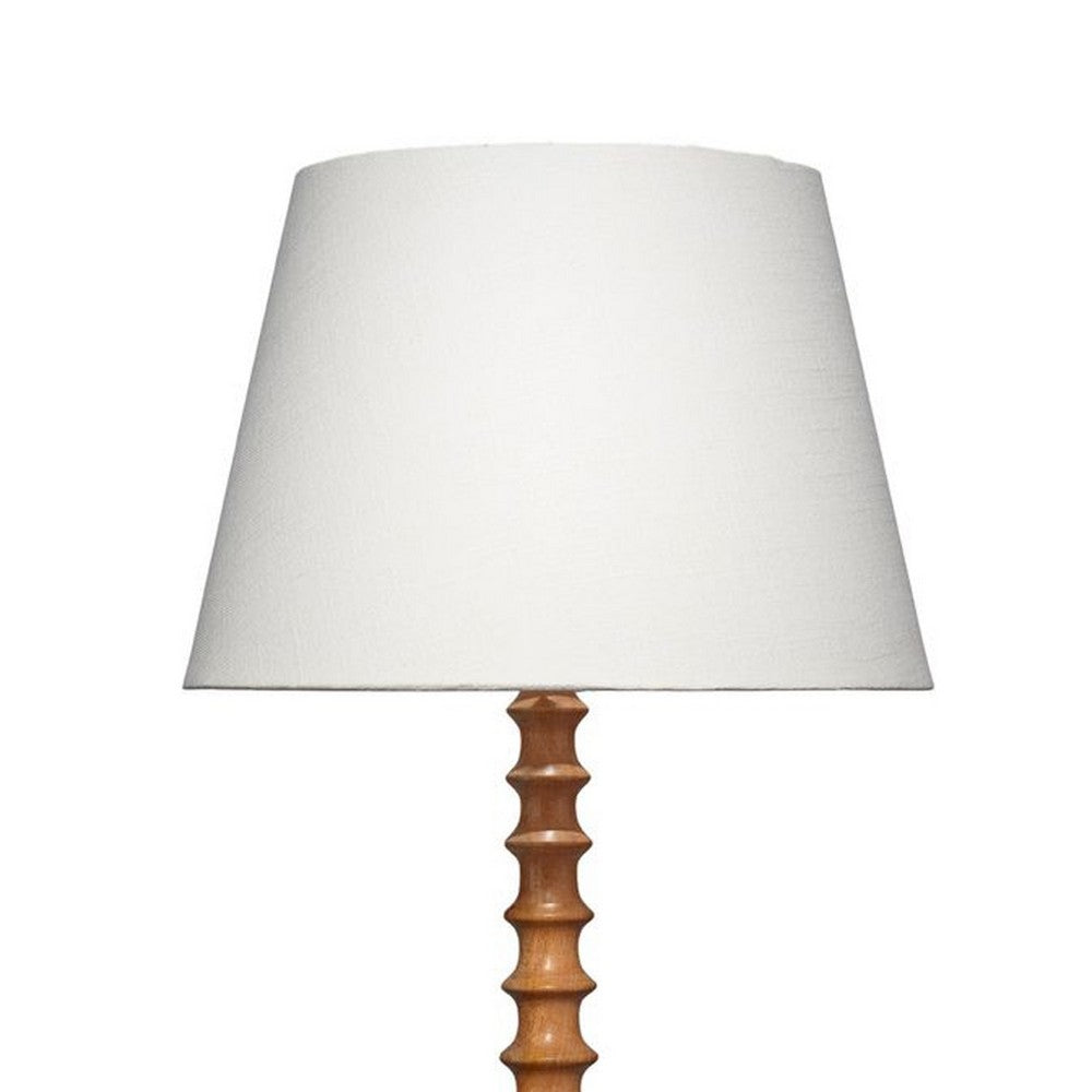 Dio 31 Inch Table Lamp, White Slub Drum Shade, Brown Turned Wood Base -BM324125