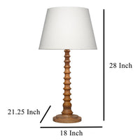 Dio 31 Inch Table Lamp, White Slub Drum Shade, Brown Turned Wood Base -BM324125