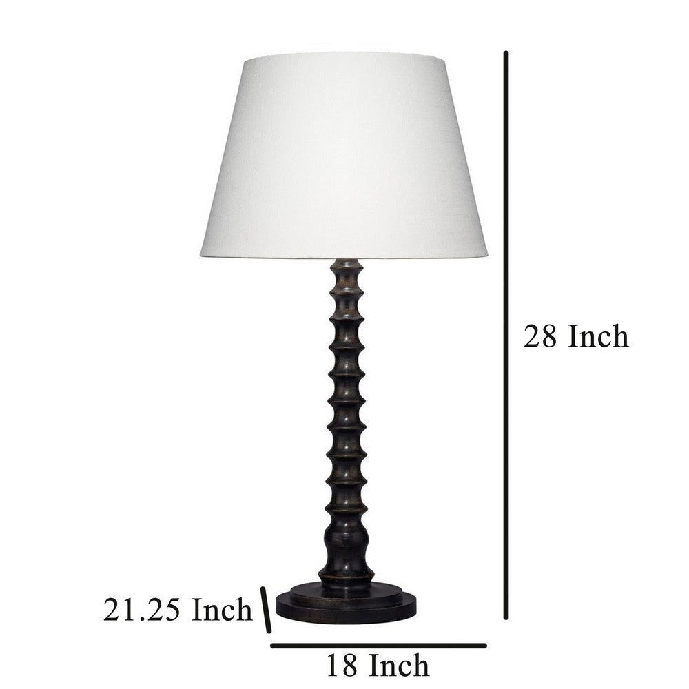 Dio 31 Inch Table Lamp, White Slub Drum Shade, Black Turned Wood Base -BM324126