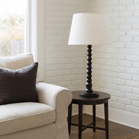 Dio 31 Inch Table Lamp, White Slub Drum Shade, Black Turned Wood Base -BM324126