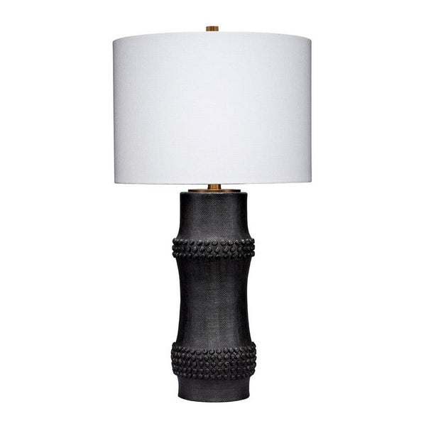 Lemy 28 Inch Table Lamp, White Linen Drum Shade, Dotted Black Base -BM324127