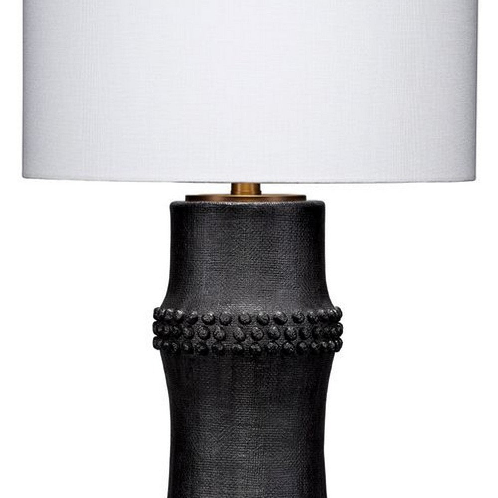 Lemy 28 Inch Table Lamp, White Linen Drum Shade, Dotted Black Base -BM324127